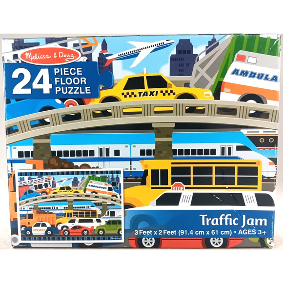 Traffic Jam Floor Puzzle 24 Piece Jigsaw Puzzle 3 x 2 Ft Melissa & Doug - Picture 1 of 3